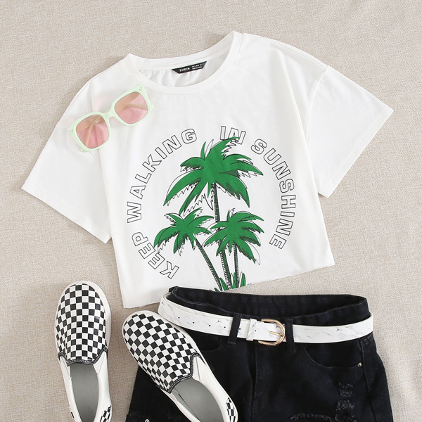 

Drop Shoulder Letter Graphic Crop Tee, White