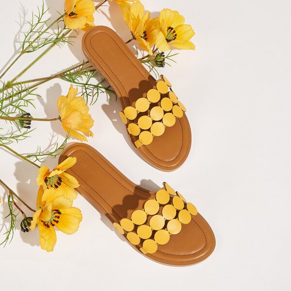 

Round Detail Slide Sandals, Yellow