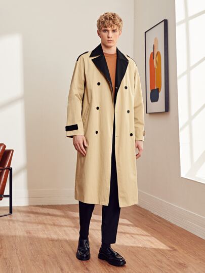 Мужское пальто с карманом, пуговицами и лацканом