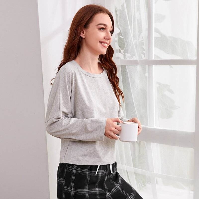 

Drop Shoulder Solid Lounge Top, Light grey