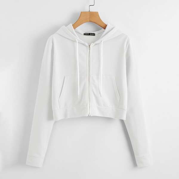 

Zip Up Drawstring Hoodie, White
