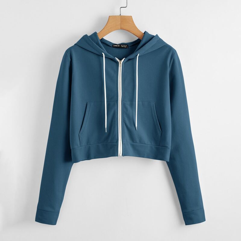 

Zip Up Drawstring Hoodie, Dusty blue