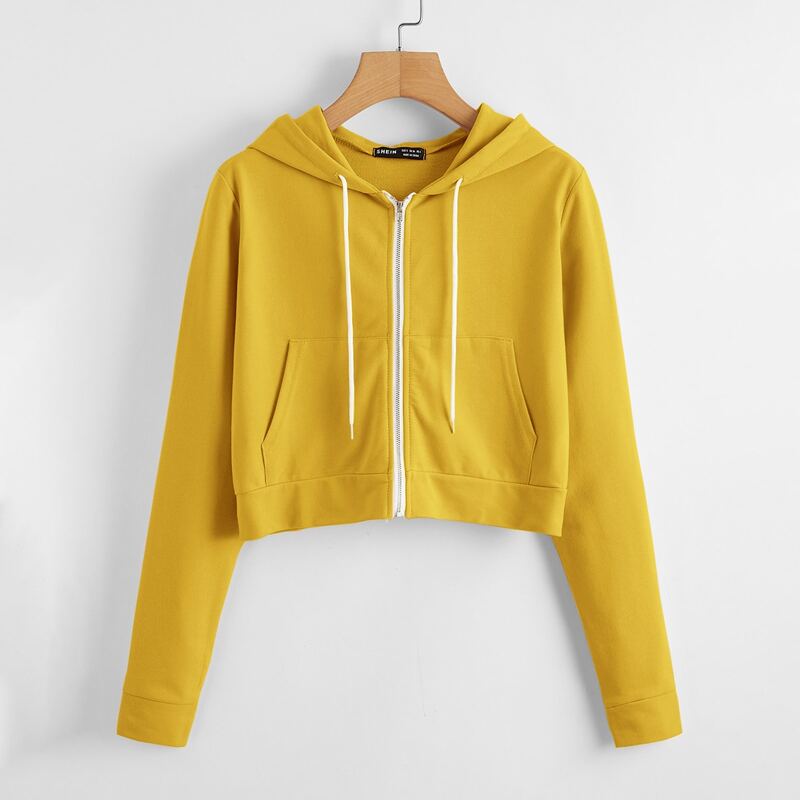 

Zip Up Drawstring Hoodie, Yellow bright