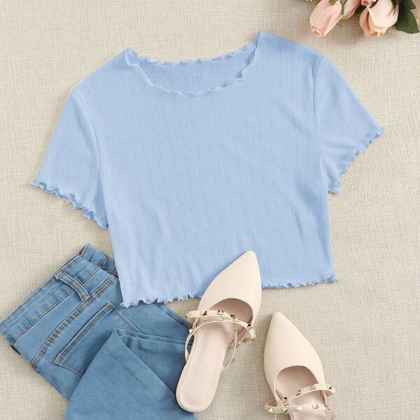 

Lettuce Edge Solid Crop Top, Pastel baby blue