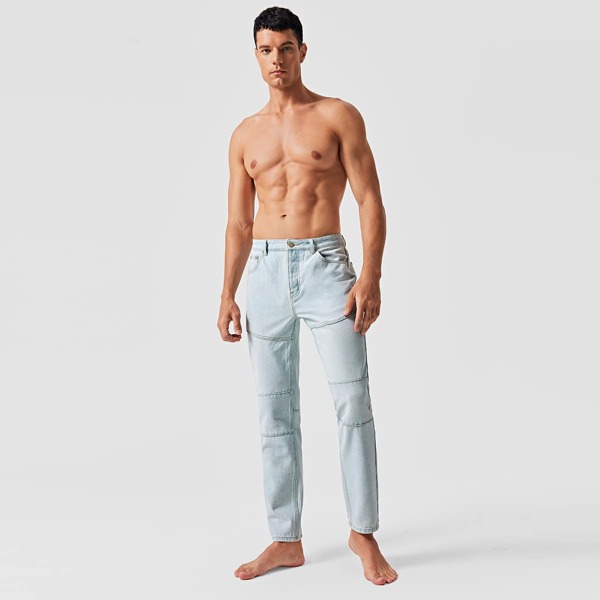 

Men Topstitching Solid Jeans, Light wash