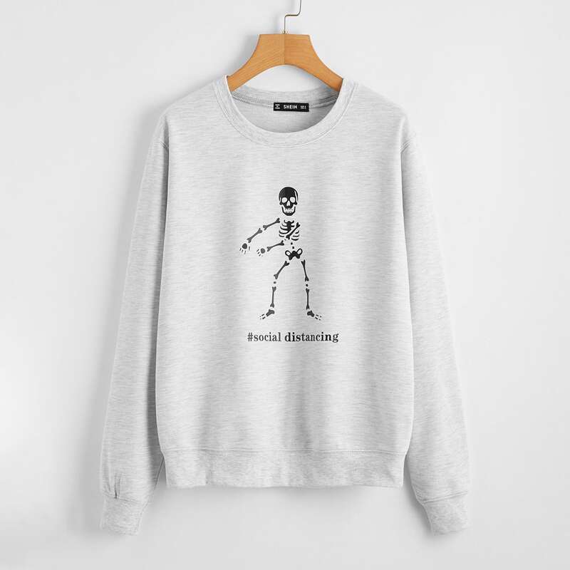 

Halloween Letter & Skull Print Pullover, Light grey
