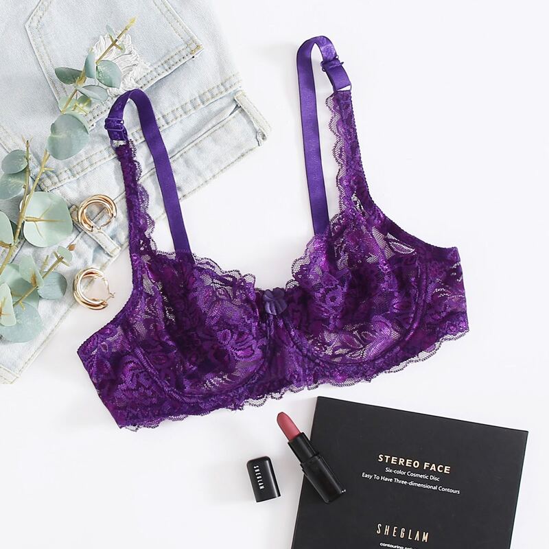 

Floral Lace Underwire Bra, Purple