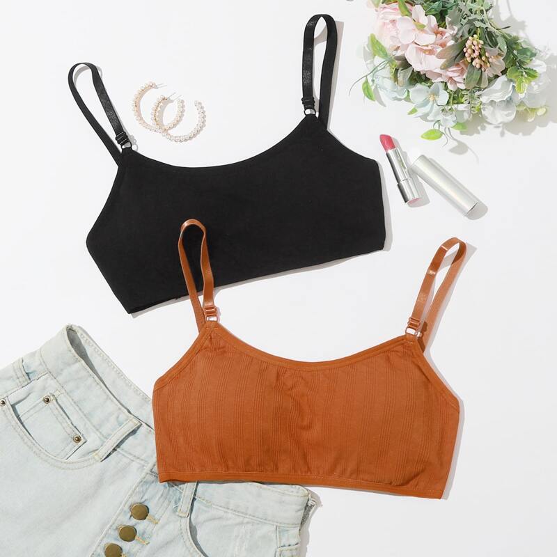 

2pack Adjustable Strap Ribbed Bralette, Multicolor