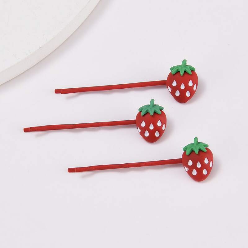 

3pcs Strawberry Decor Hair Clip, Red