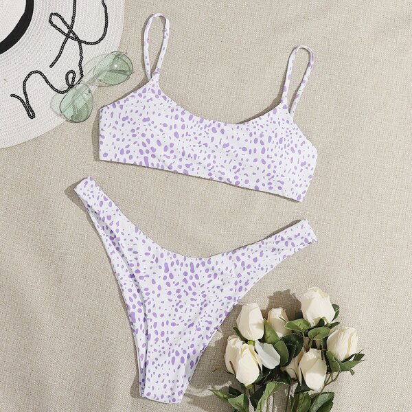 

Dalmatian High Cut Bikini Swimsuit, Pastel lilac purple