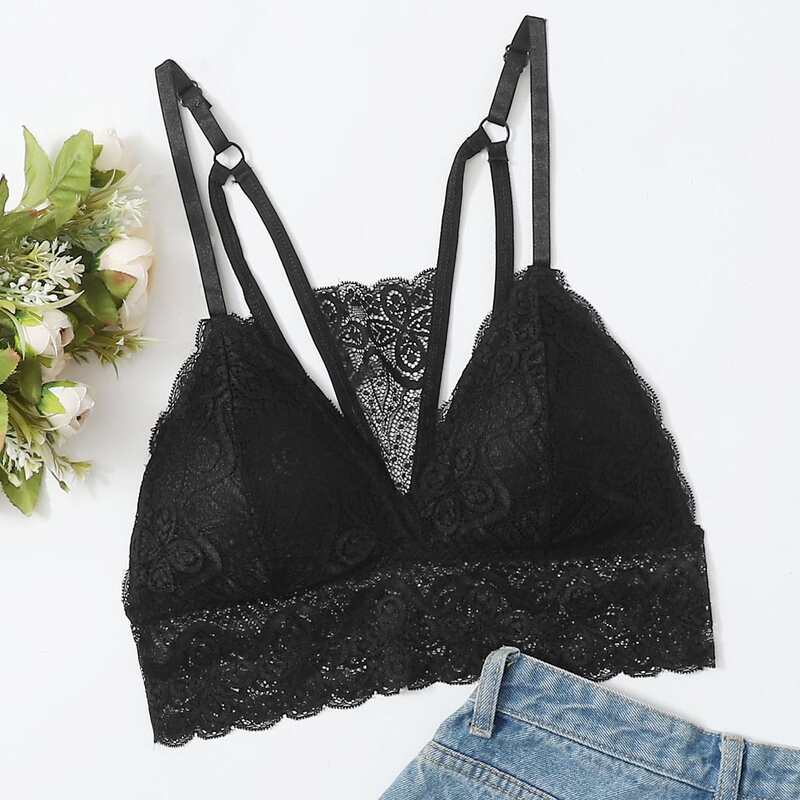 

Floral Lace Triangle Bralette, Black
