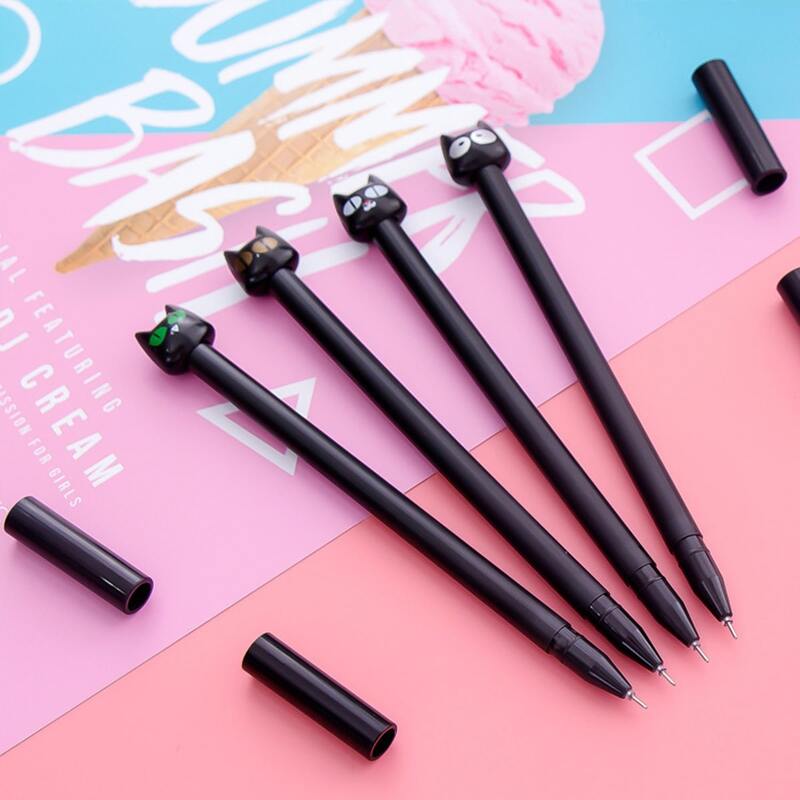 

4pcs Cartoon Cat Gel Pen, Black