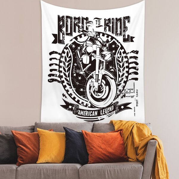 

Motorcycle Print Tapestry, Black and white