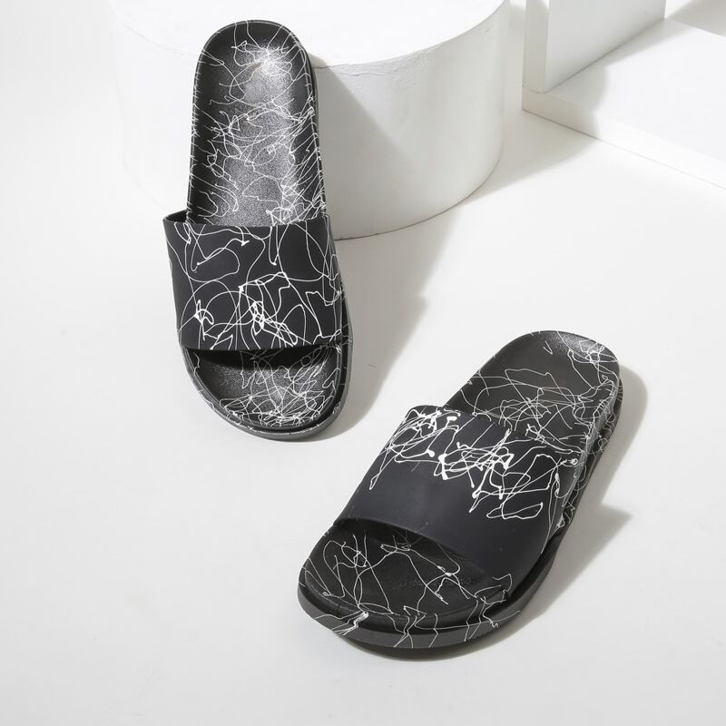 

Abstract Open Toe Sliders, Black