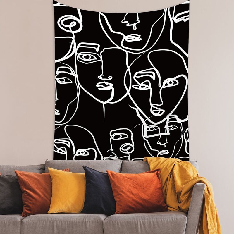 

Abstract Face Print Tapestry, Black and white
