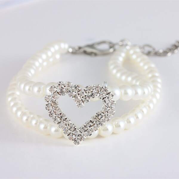 

1pc Heart Pendant Pearl Dog Necklace, White