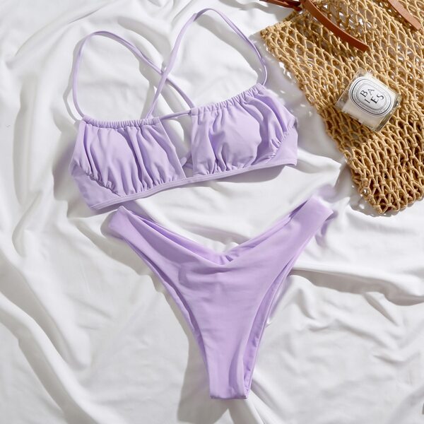 

Ruched Bust High Cut Bikini Swimsuit, Pastel lilac purple