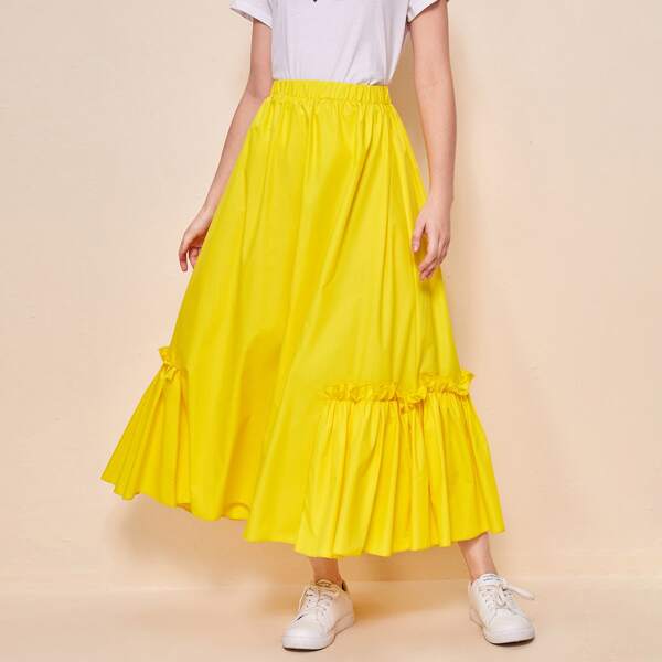 

Frill Detail Ruffle Hem Flare Skirt, Yellow