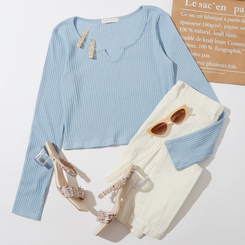 

Solid Ribbed Tee, Baby blue