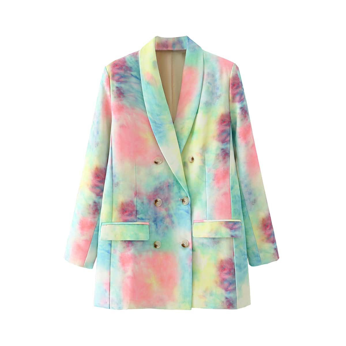 

Tie Dye Shawl Collar Ticket Pocket Blazer, Multicolor