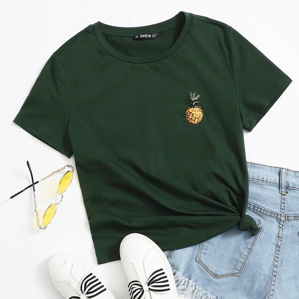 

Pineapple Embroidered Tee, Dark green
