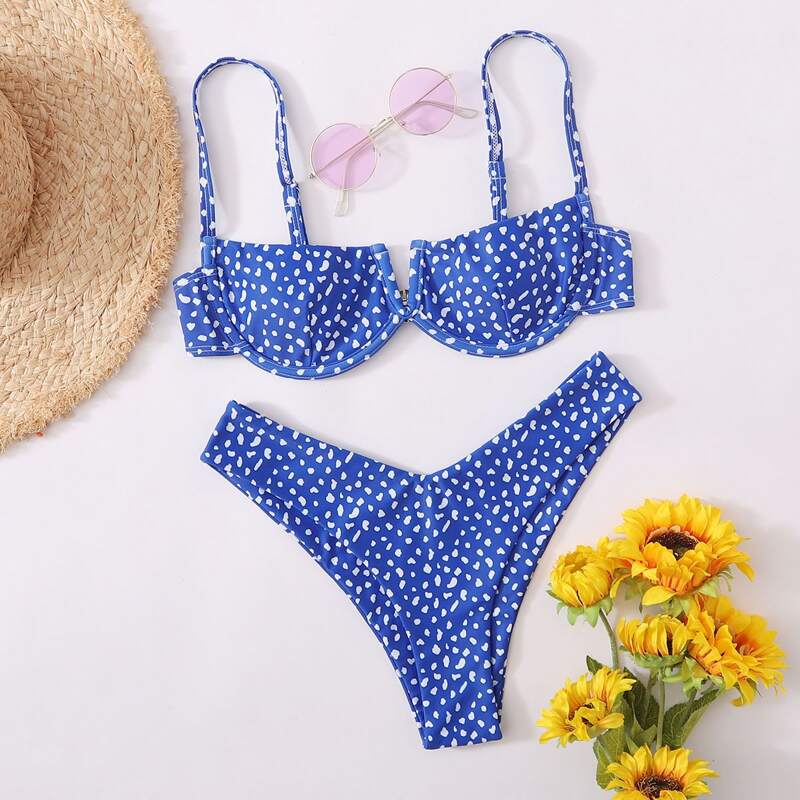 

Dalmatian V Wired Underwire High Cut Bikini Swimsuit, Blue