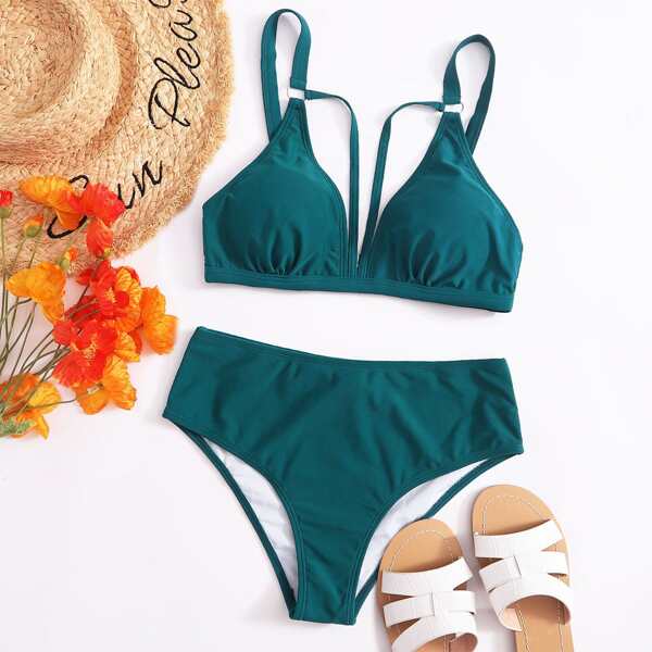 

Ring Linked Harness Bikini Swimsuit, Dark green