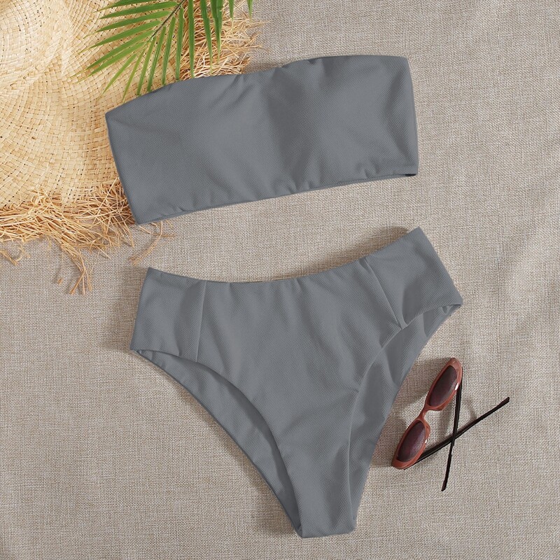 

Bandeau High Waisted Bikini Swimsuit, Grey