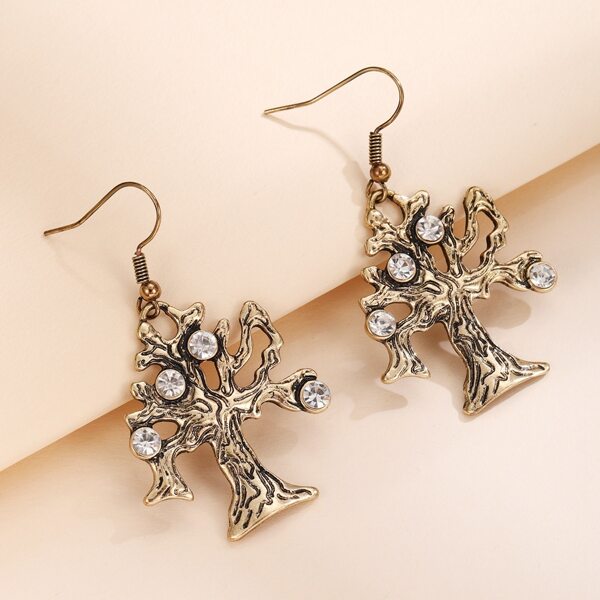 

Rhinestone Decor Tree Drop Earrings, Gold