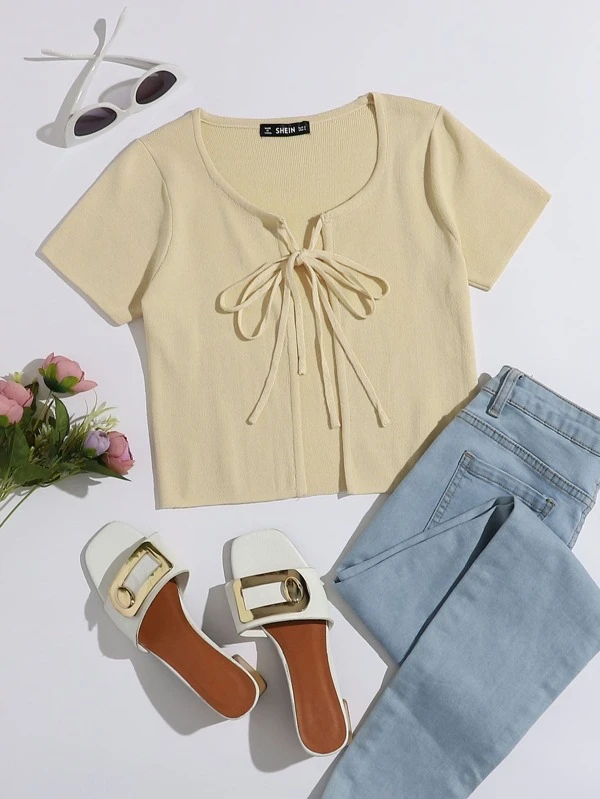 tie front cardigan shein