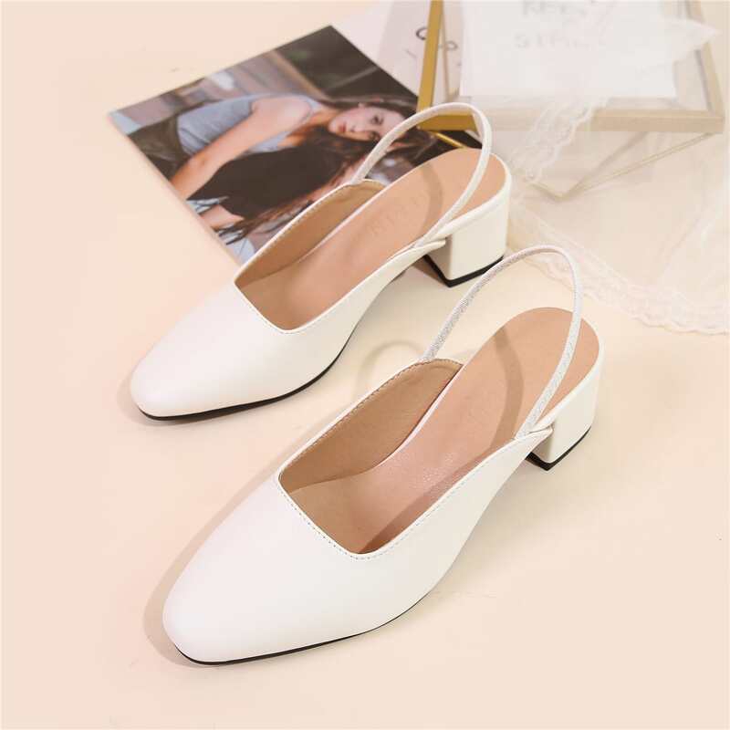 

Minimalist Slingback Chunky Heels, White