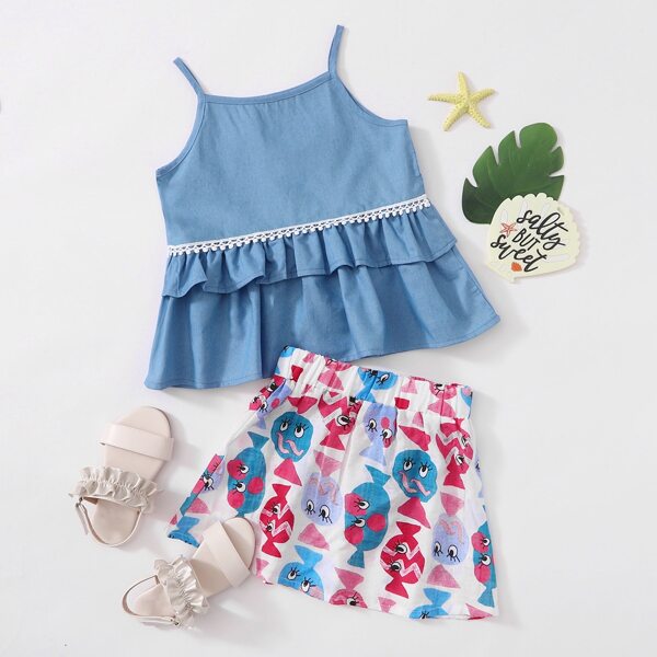 

Toddler Girls Ruffle Trim Cami Top & Candy Print Skirt, Multicolor