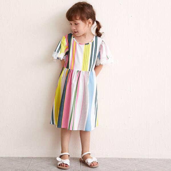 

Toddler Girls Striped Guipure Lace Panel Smock Dress, Multicolor