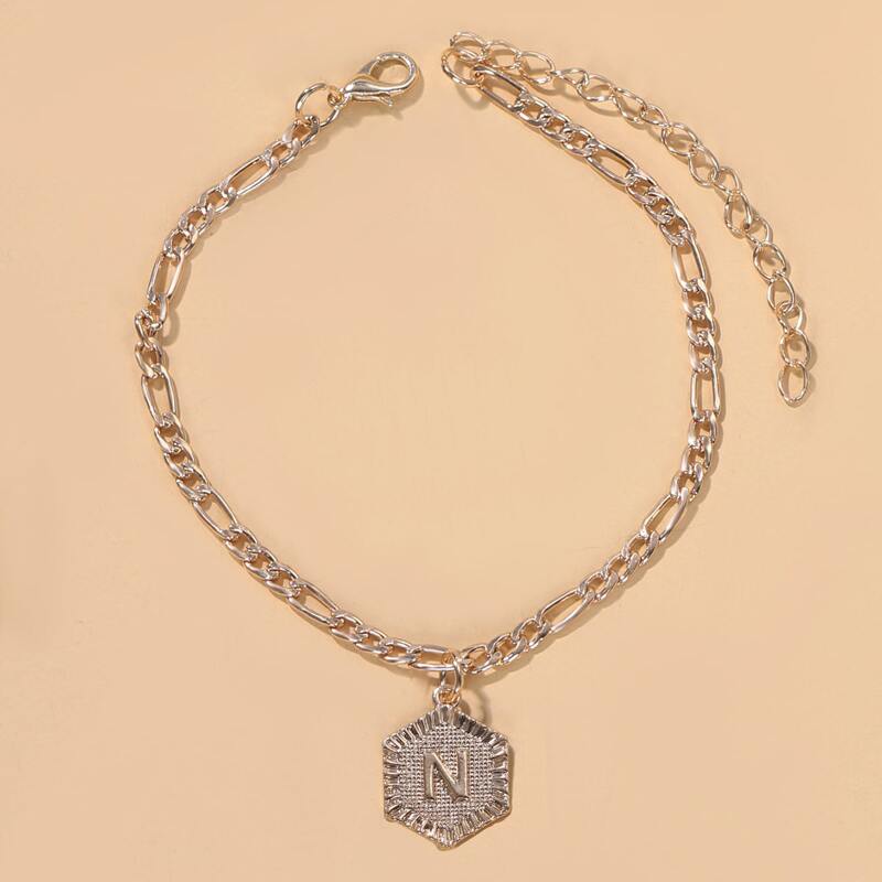 

Geometric Letter Charm Anklet, Gold