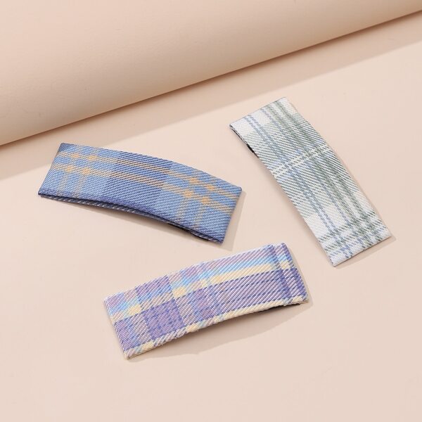

3pcs Plaid Pattern Hair Clip, Multicolor