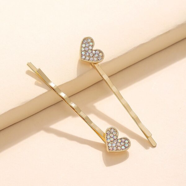

2pcs Rhinestone Heart Bobby Pin, Gold
