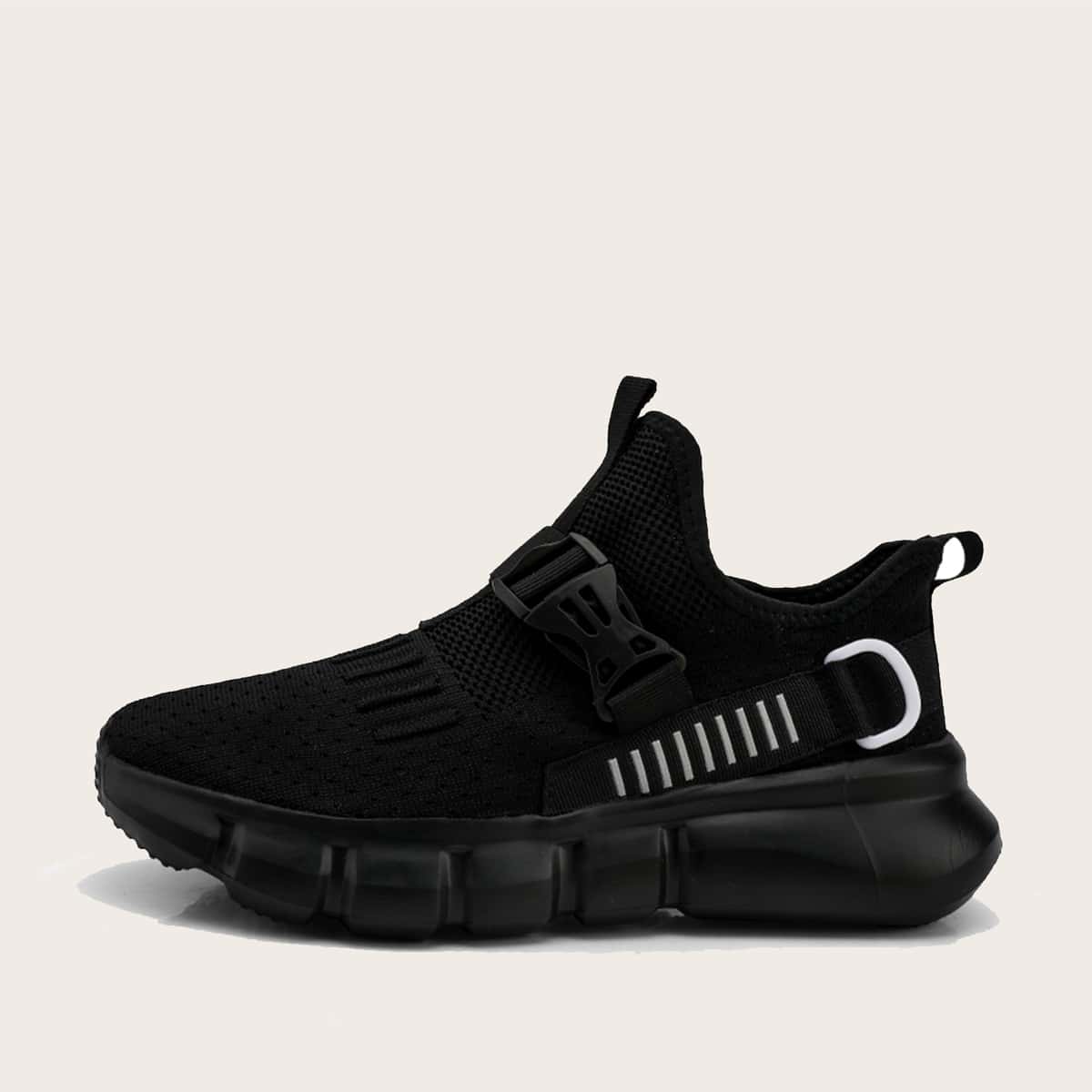

Guys Release Buckle Decor Knit Sneakers, Black