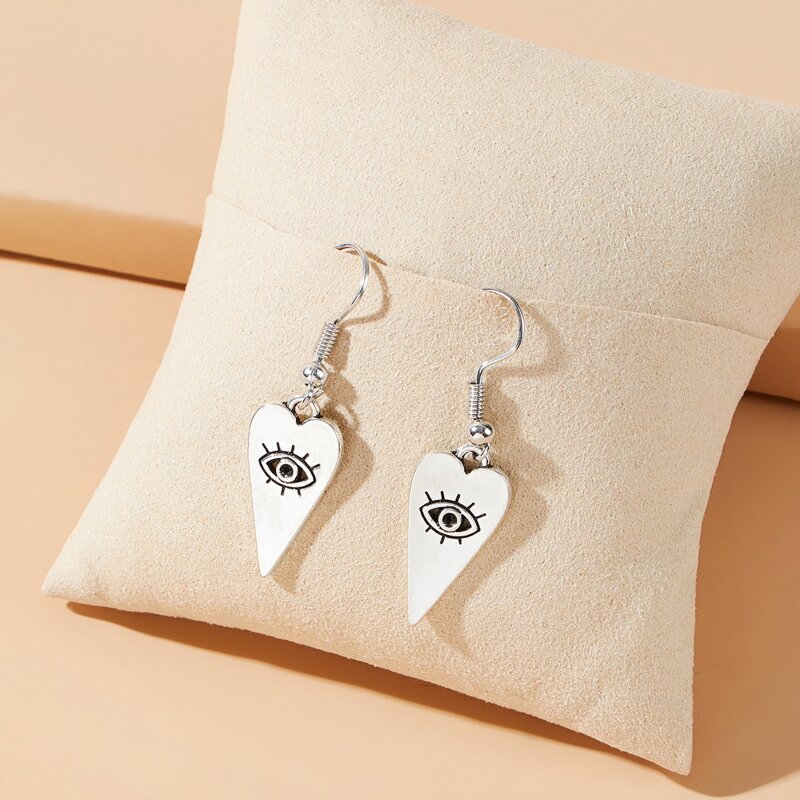 

Heart & Eye Drop Earrings, Silver