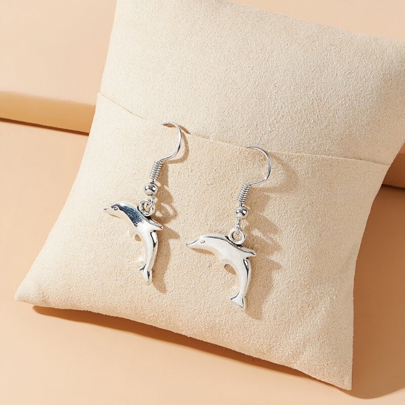 

Dolphin Drop Earrings, Silver