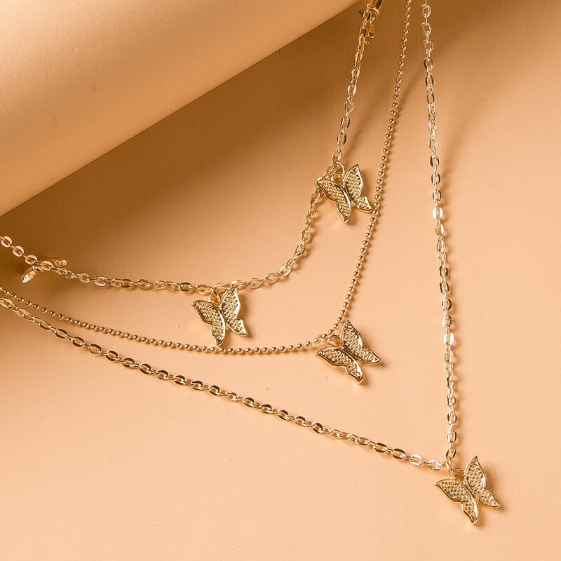 

Butterfly Tassel Layered Necklace, Gold