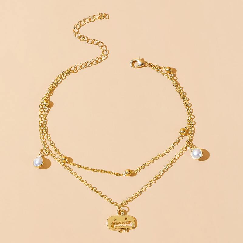 

Faux Pearl Chain Anklet, Gold