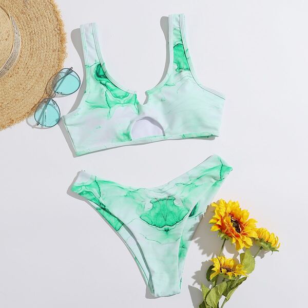 

Water Color Cut-out Bikini Swimsuit, Mint green