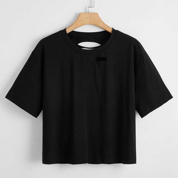 

Plus Cut Out Solid Tee, Black