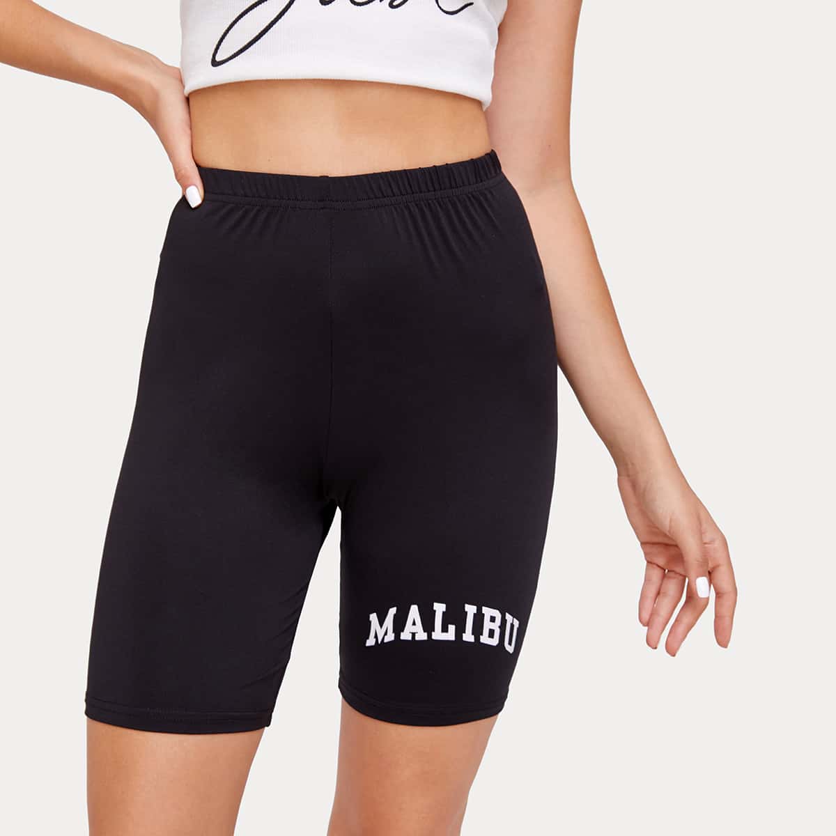 

Letter Graphic Biker Shorts, Black
