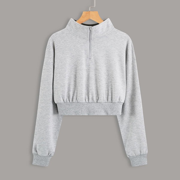 

Stan Collar Half Zipper Crop Sweatshirt, Light grey