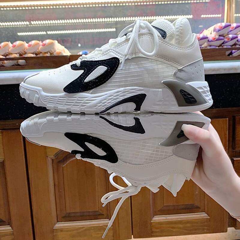 

Mesh Lace-up Chunky Sneakers, Black and white