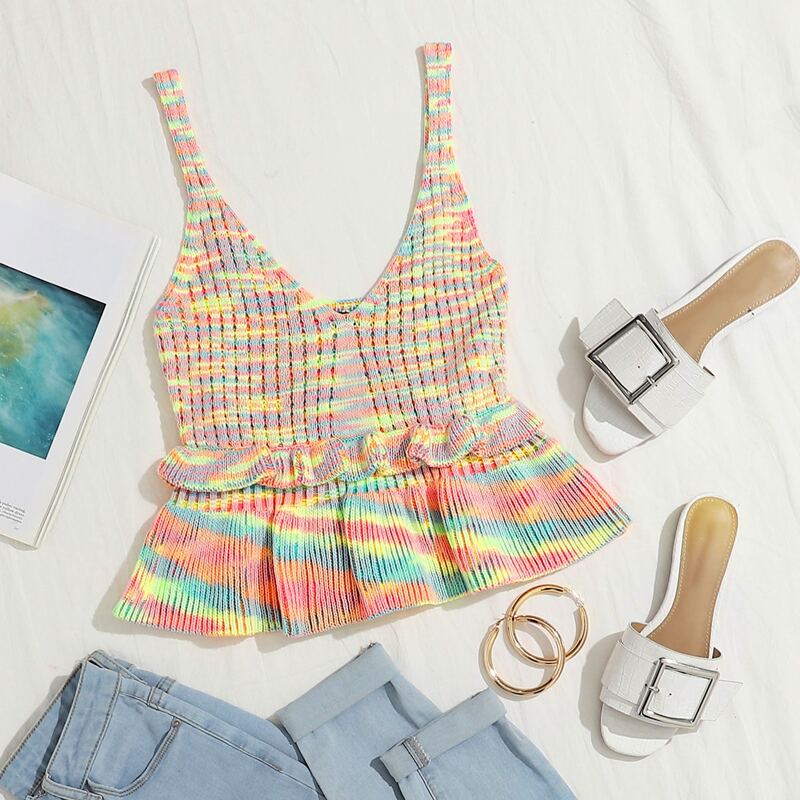 

Ruffle Hem Knit Cami Top, Multicolor