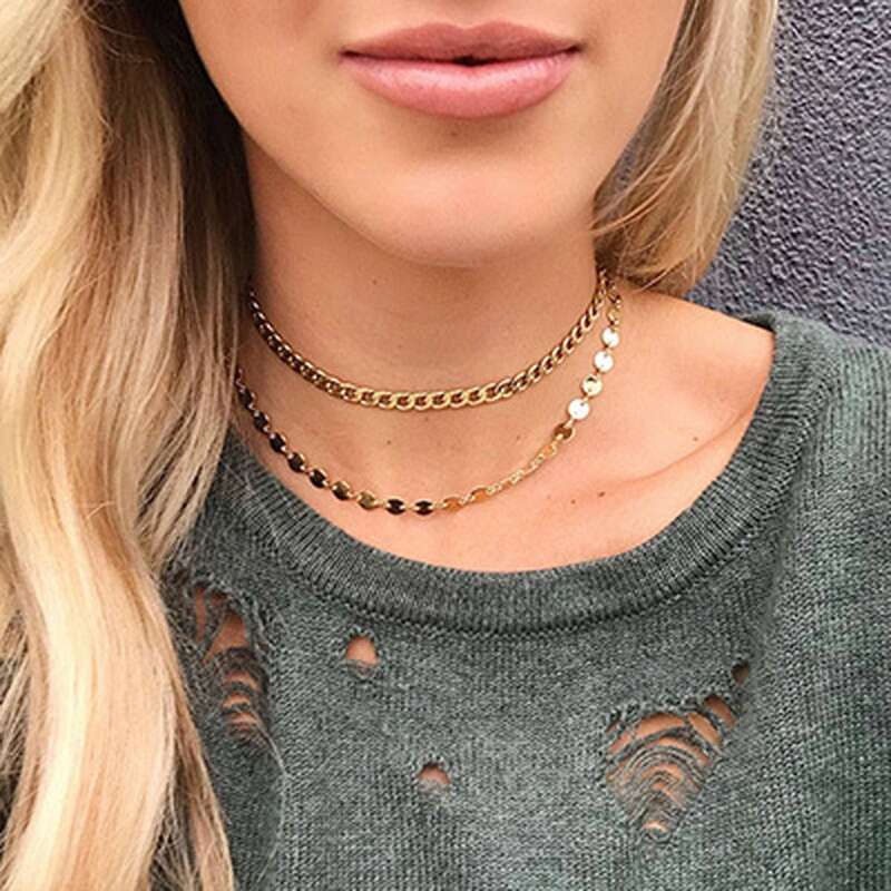 

Disc Layered Chain Choker, Gold