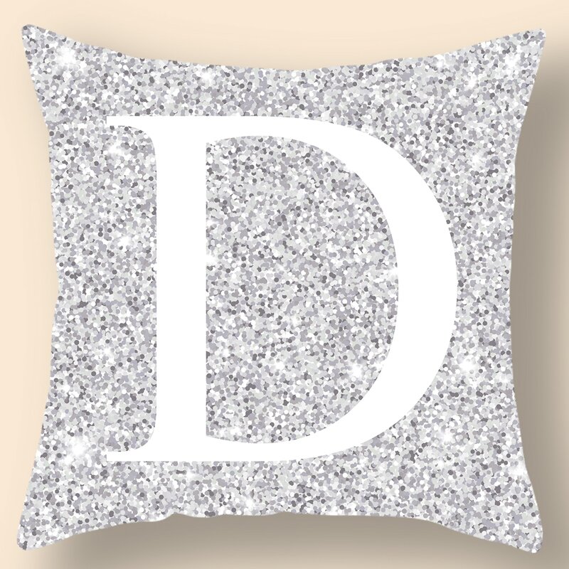 

Letter Graphic Cushion Cover Without Filler, Silver