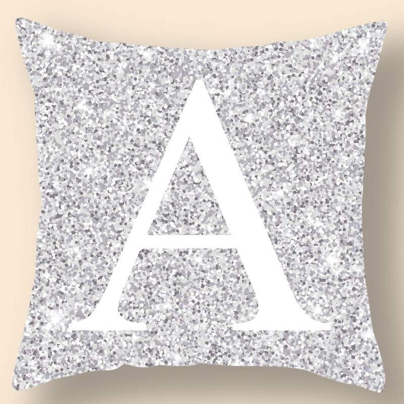 

Letter Graphic Cushion Cover Without Filler, Silver